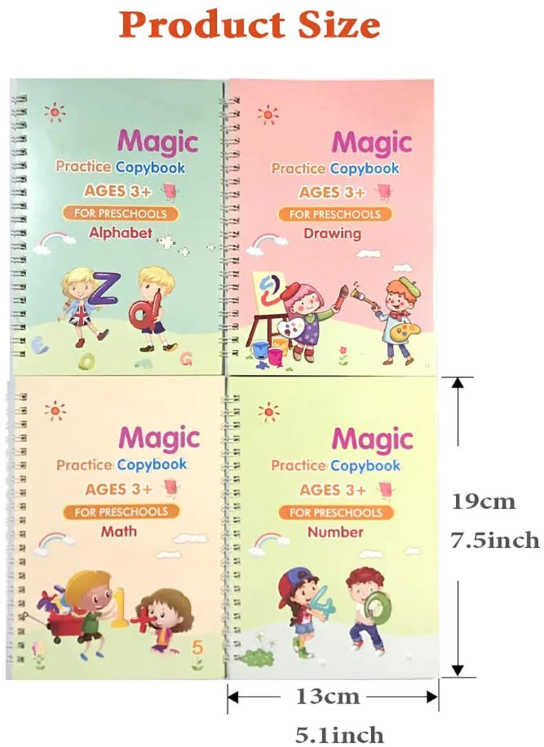 Reusable Magic Practice Copybook for Kids - 4 Books set