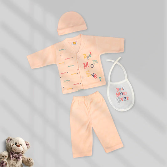 Best Mom Ever 4 Pcs Suit with Bib and Cap - Orange