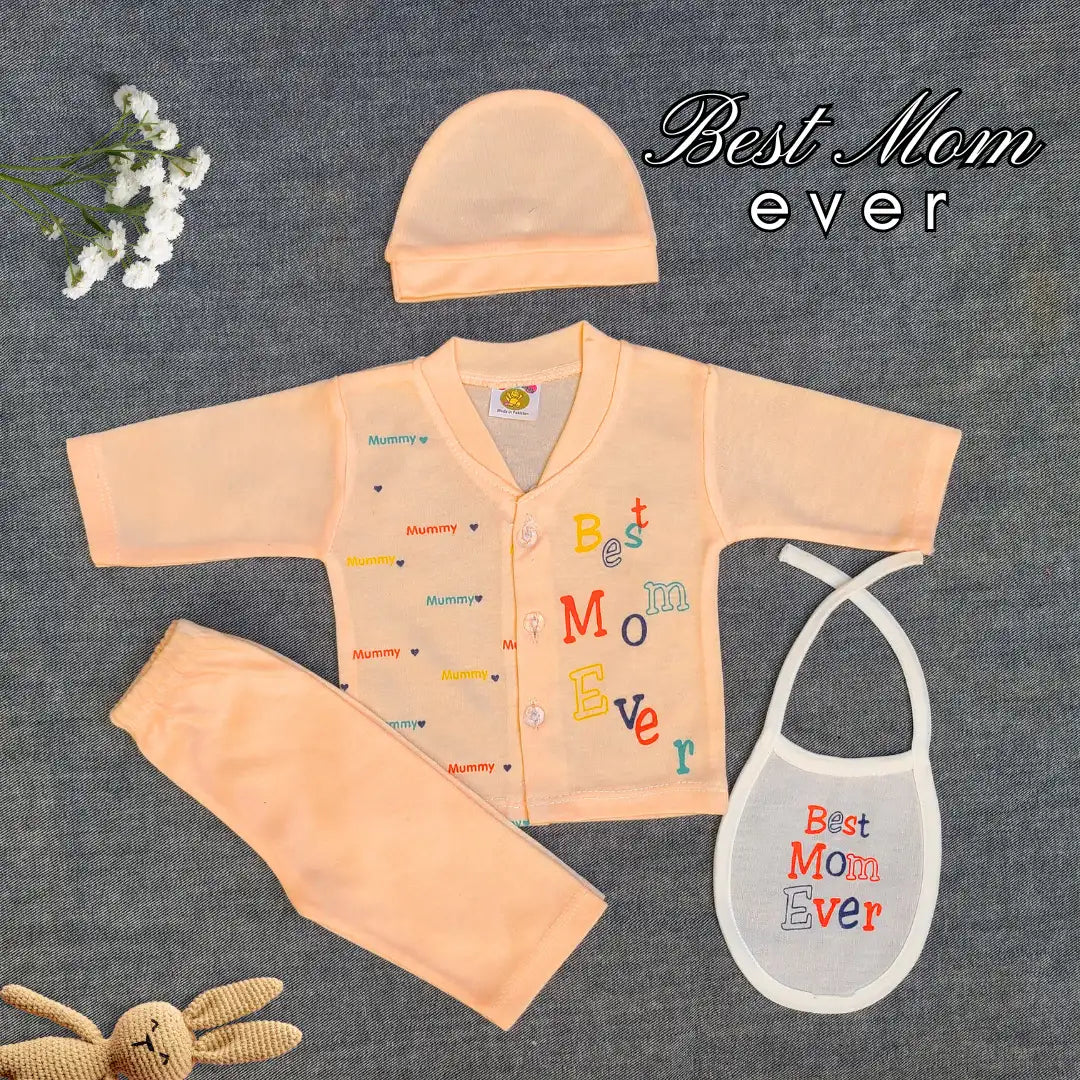 Best Mom Ever 4 Pcs Suit with Bib and Cap - Orange