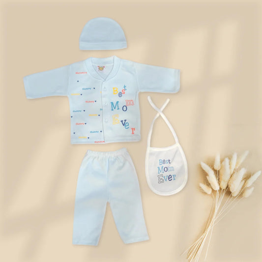 Best Mom Ever 4 Pcs Suit with Bib and Cap - Sky Blue
