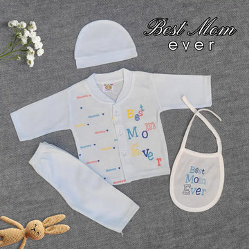 Best Mom Ever 4 Pcs Suit with Bib and Cap - Sky Blue