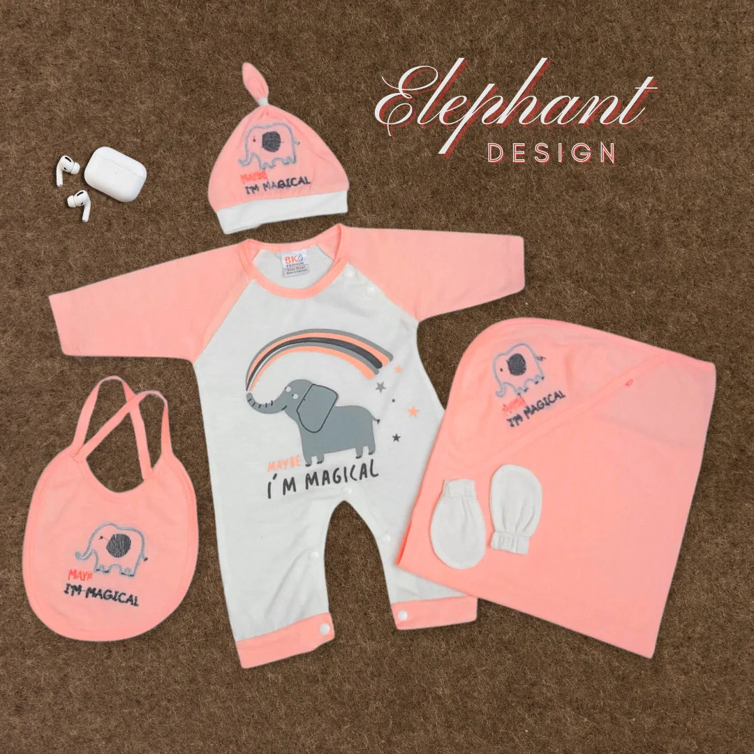 Elephant Design 5 Pcs Starter Set with Blanket - Orange
