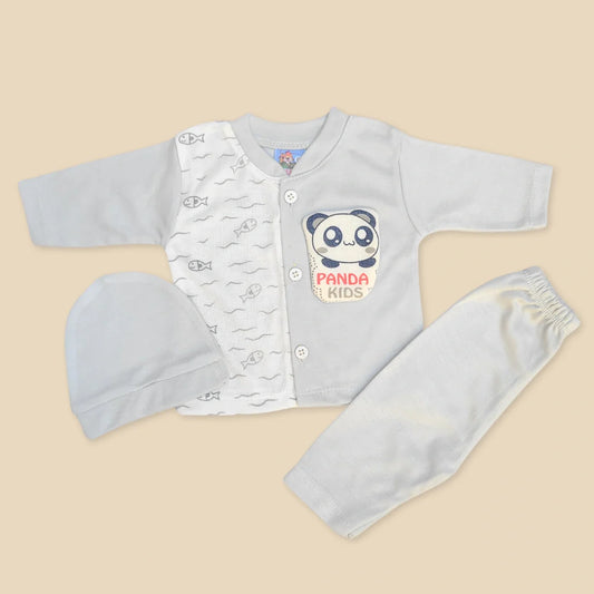 Panda Kids 3 Pcs Suit with Cap - Grey