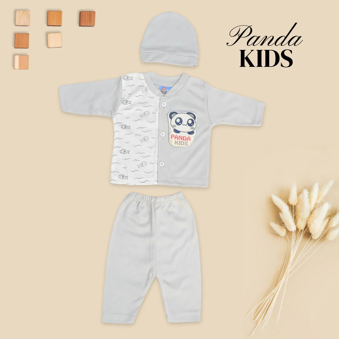 Panda Kids 3 Pcs Suit with Cap - Grey