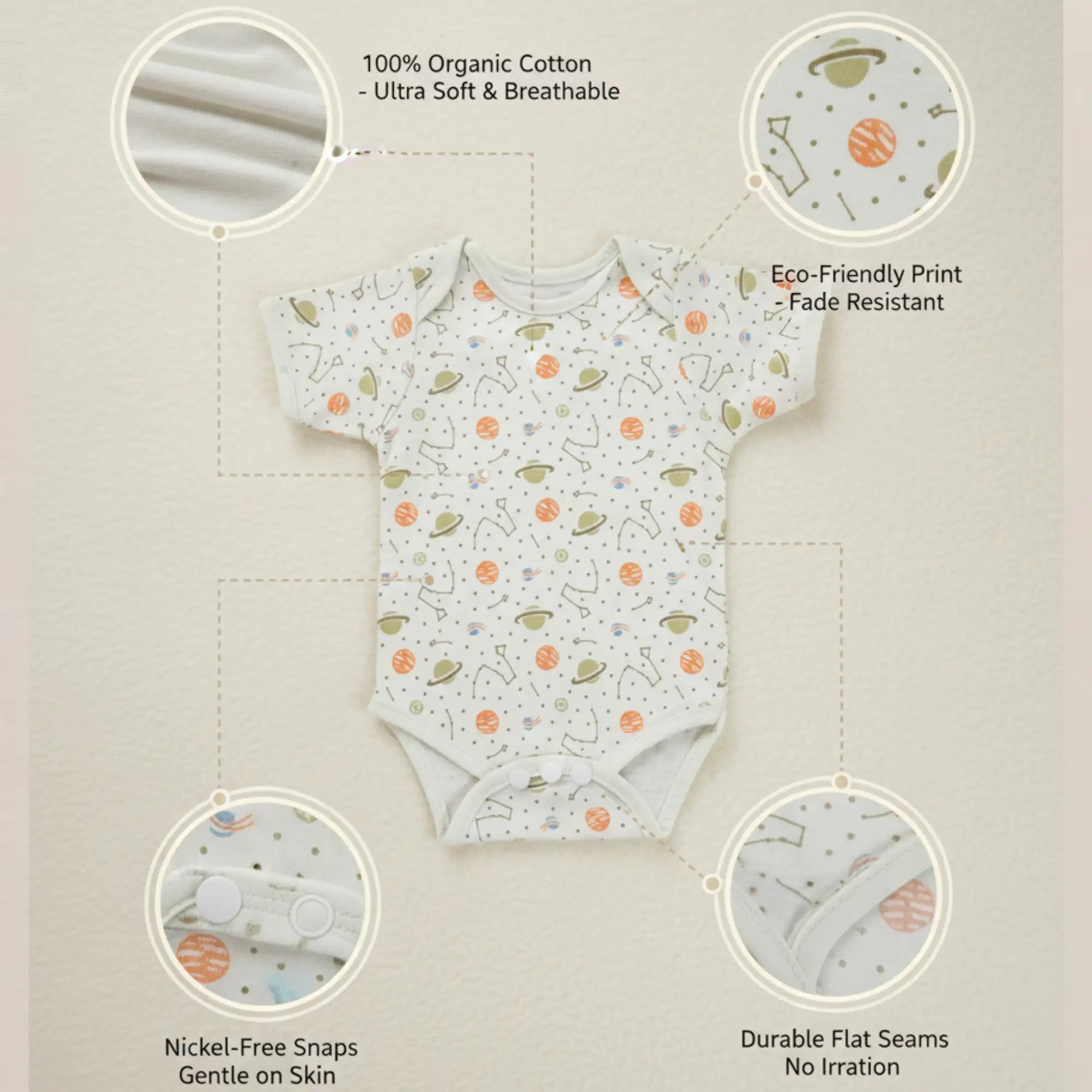 Newborn Baby Romper Space Print - Organic Cotton Bodysuit